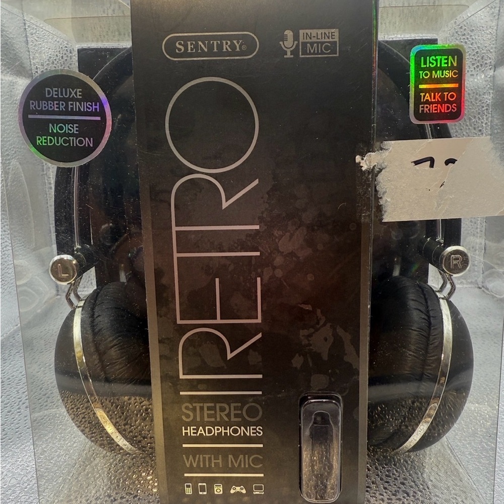 Sentry Retro Black Headphones With Mic, WITH MIC, HM278. NEW